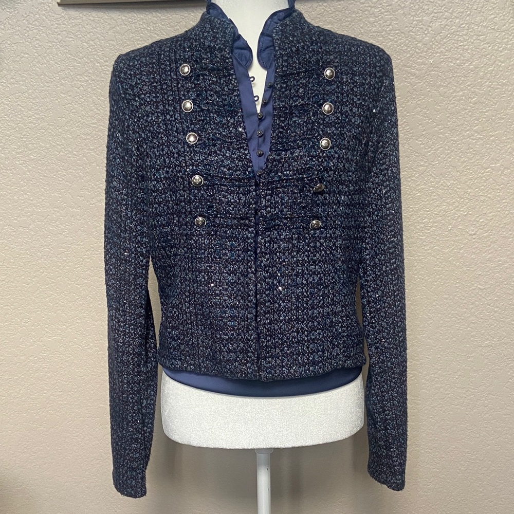 Sale! White House Black Market Stylishly Embellished Navy Tweed Blazer. Size S - Picture 4 of 16